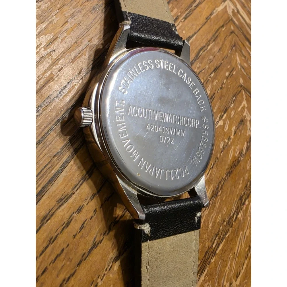Men's Analog Watch Set with Flash Light in Silver and Black New Battery Accutime